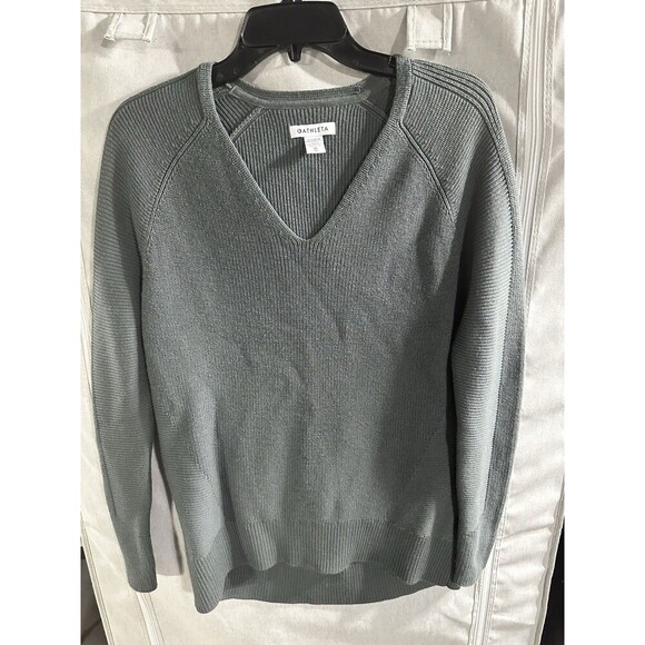 Athleta Sweater Women XS Gray Hanover Merino Blend V-Neck LS Pullover Wool - Picture 2 of 6